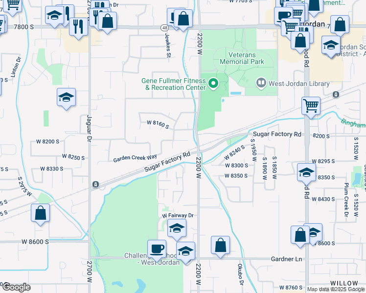 map of restaurants, bars, coffee shops, grocery stores, and more near 2262 West 8220 South in West Jordan