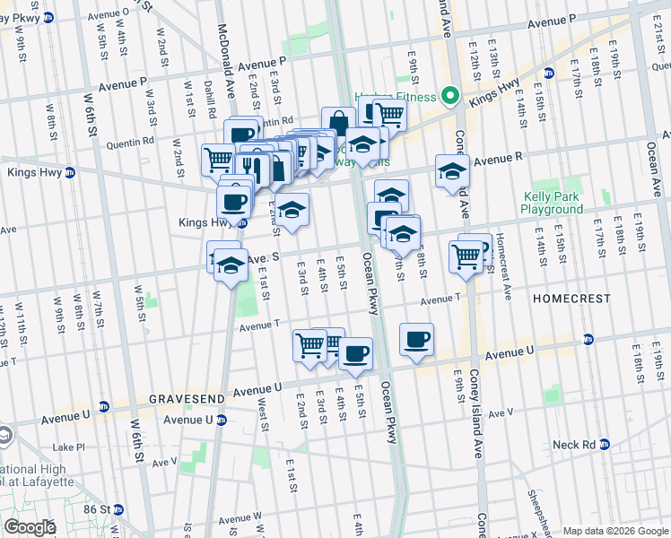 map of restaurants, bars, coffee shops, grocery stores, and more near 464 Avenue S in Brooklyn