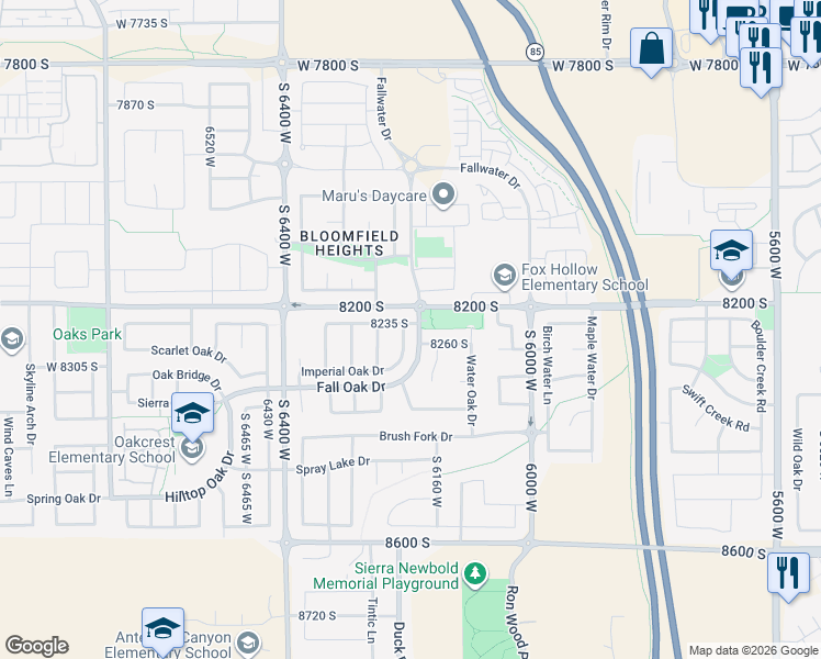 map of restaurants, bars, coffee shops, grocery stores, and more near 6129 8200 South in West Jordan