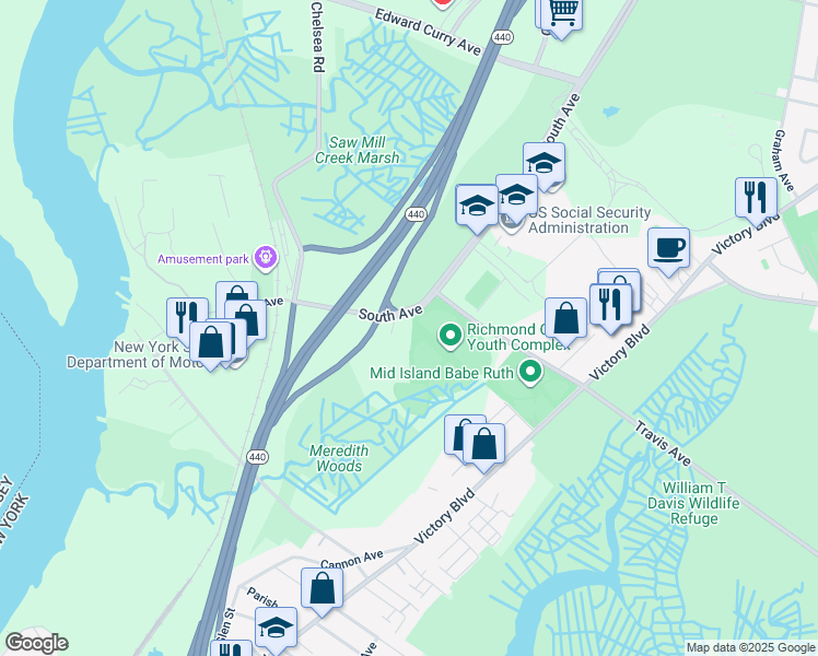 map of restaurants, bars, coffee shops, grocery stores, and more near 798 Travis Avenue in Staten Island
