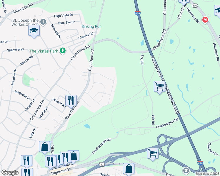 map of restaurants, bars, coffee shops, grocery stores, and more near 1442 Black Forest Drive in Allentown