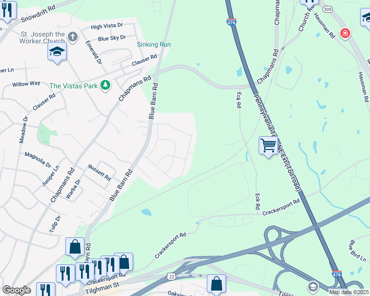 map of restaurants, bars, coffee shops, grocery stores, and more near 1442 Black Forest Drive in Allentown