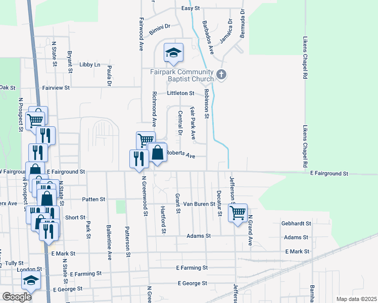 map of restaurants, bars, coffee shops, grocery stores, and more near 789 Fair Park Avenue in Marion