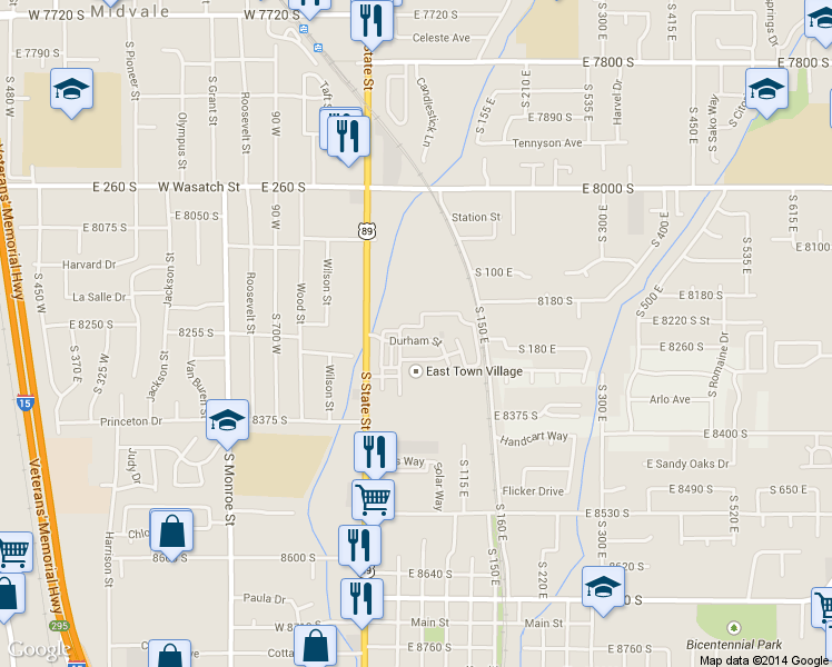 map of restaurants, bars, coffee shops, grocery stores, and more near 39 East 8240 South in Sandy