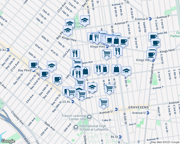 map of restaurants, bars, coffee shops, grocery stores, and more near 1839 West 11th Street in Brooklyn