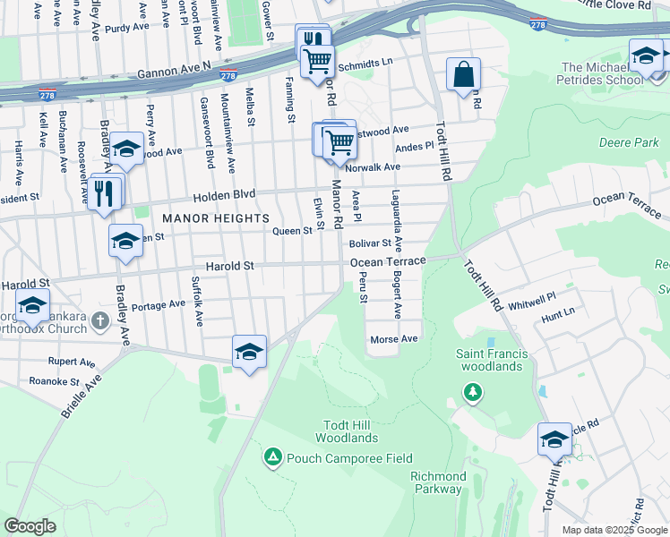 map of restaurants, bars, coffee shops, grocery stores, and more near 29 Harold Street in Staten Island