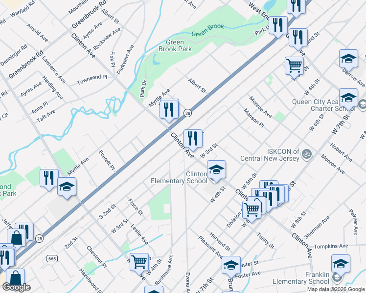 map of restaurants, bars, coffee shops, grocery stores, and more near 1214-44 South 2nd Street in Plainfield