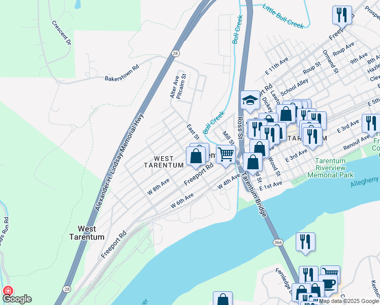 map of restaurants, bars, coffee shops, grocery stores, and more near 109 West 9th Avenue in Tarentum
