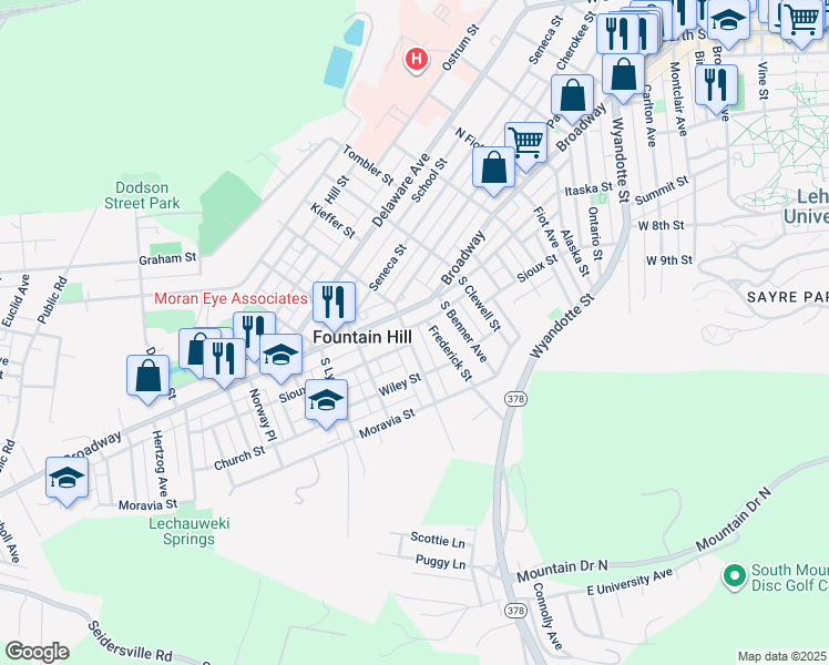 map of restaurants, bars, coffee shops, grocery stores, and more near 519 South Hoffert Street in Fountain Hill