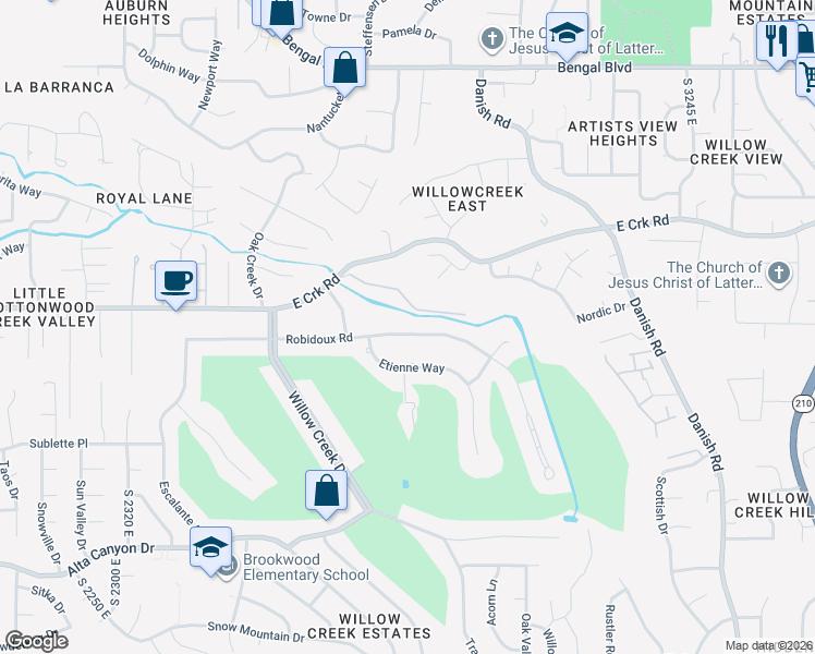 map of restaurants, bars, coffee shops, grocery stores, and more near 2781 Robidoux Road in Sandy