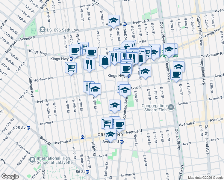 map of restaurants, bars, coffee shops, grocery stores, and more near 101 Van Sicklen Street in Brooklyn