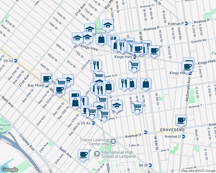 map of restaurants, bars, coffee shops, grocery stores, and more near 1834 West 12th Street in Brooklyn