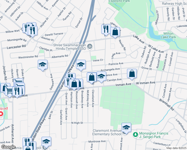 map of restaurants, bars, coffee shops, grocery stores, and more near 197 Archangela Avenue in Woodbridge Township