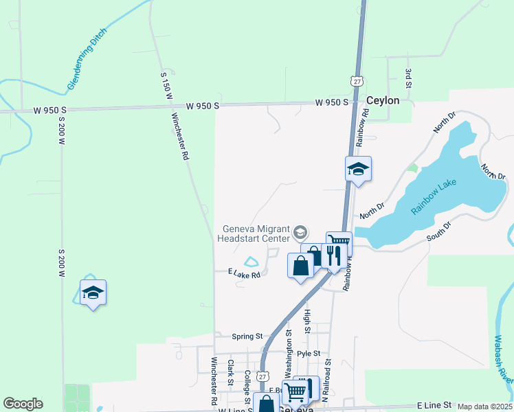 map of restaurants, bars, coffee shops, grocery stores, and more near 230 East Shore Drive in Geneva
