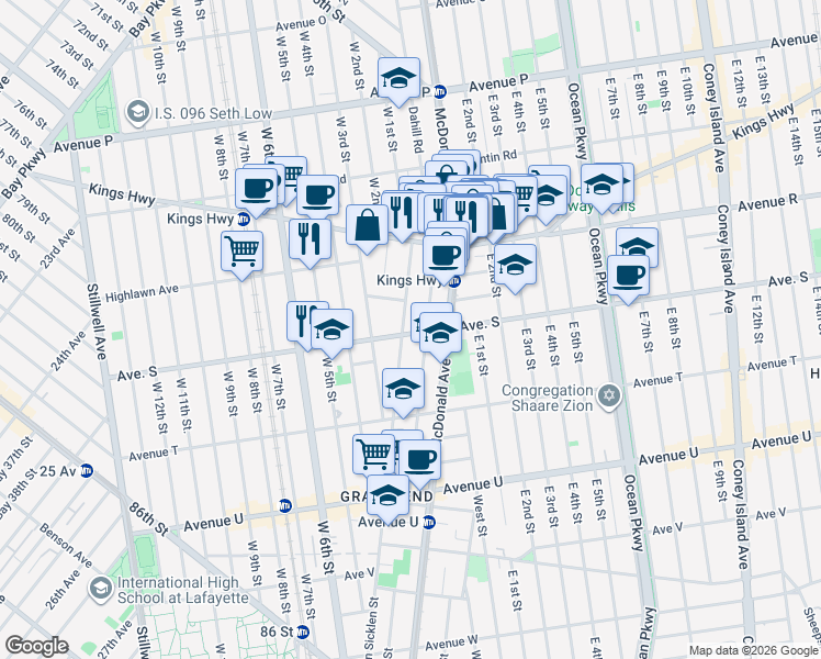 map of restaurants, bars, coffee shops, grocery stores, and more near 111 Van Sicklen Street in Brooklyn