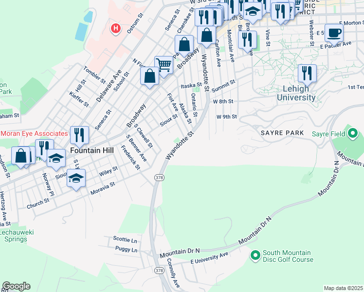 map of restaurants, bars, coffee shops, grocery stores, and more near 973 Wyandotte Street in Bethlehem