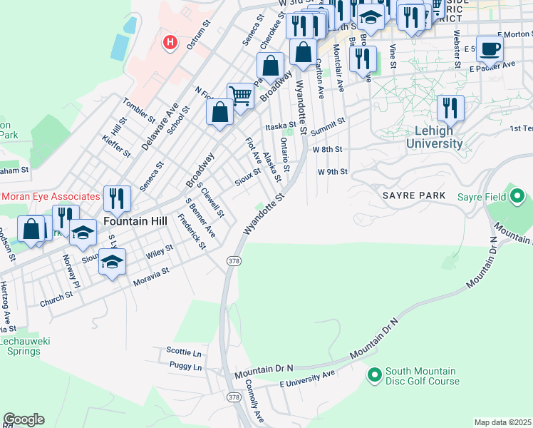 map of restaurants, bars, coffee shops, grocery stores, and more near 973 Wyandotte Street in Bethlehem