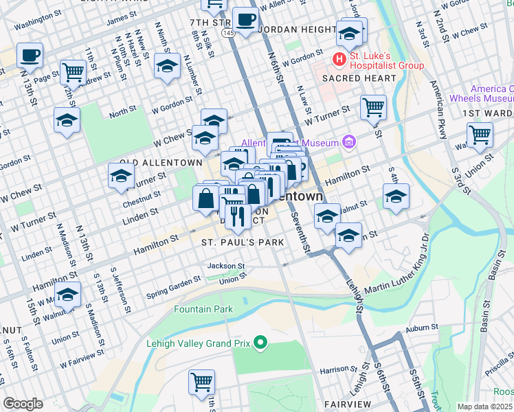 map of restaurants, bars, coffee shops, grocery stores, and more near 4 North 8th Street in Allentown