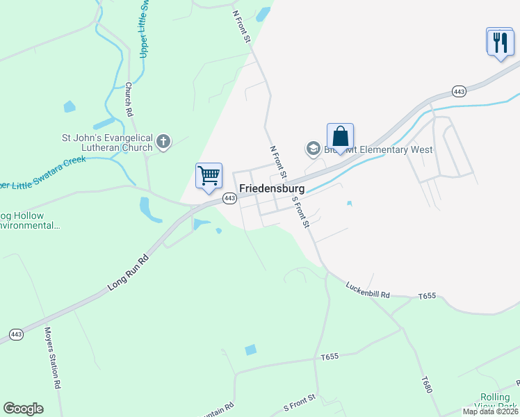 map of restaurants, bars, coffee shops, grocery stores, and more near 29 Hickory Street in Friedensburg