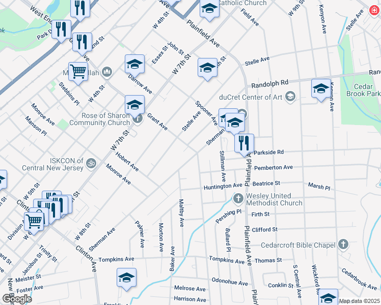 map of restaurants, bars, coffee shops, grocery stores, and more near 928 Grant Avenue in Plainfield