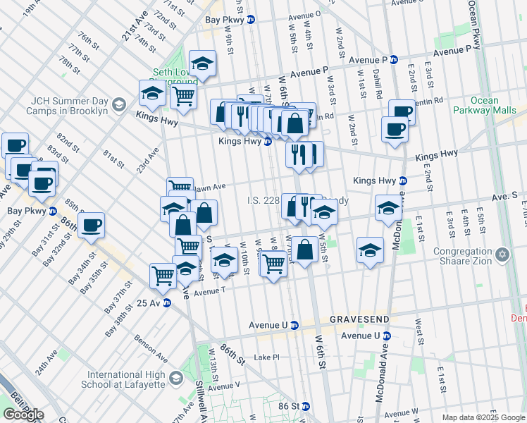 map of restaurants, bars, coffee shops, grocery stores, and more near 1846 West 9th Street in Brooklyn