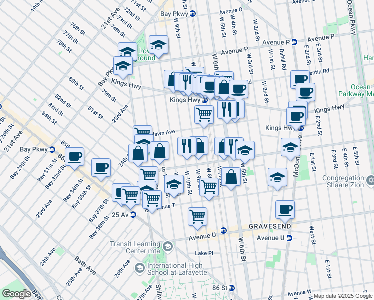 map of restaurants, bars, coffee shops, grocery stores, and more near 1846 West 9th Street in Brooklyn