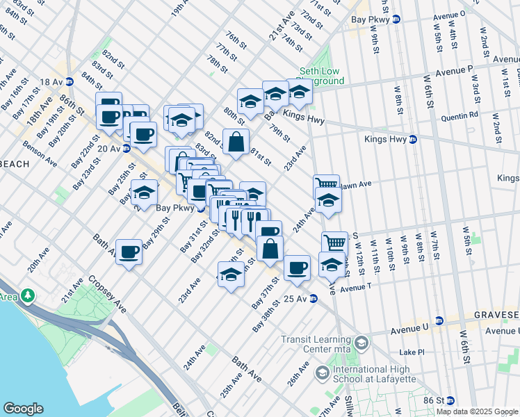 map of restaurants, bars, coffee shops, grocery stores, and more near 2281 84th Street in Brooklyn