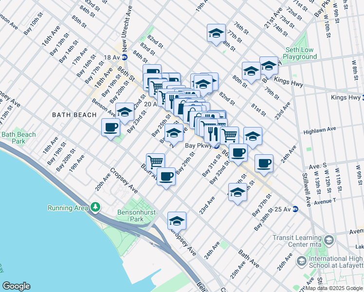 map of restaurants, bars, coffee shops, grocery stores, and more near 48 Bay 28th Street in Brooklyn