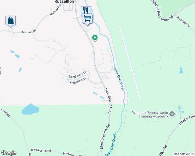 map of restaurants, bars, coffee shops, grocery stores, and more near 987 Little Deer Creek Valley Rd in Russellton