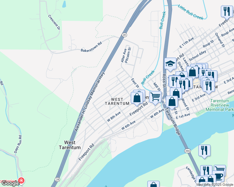 map of restaurants, bars, coffee shops, grocery stores, and more near 232 West 10th Avenue in Tarentum