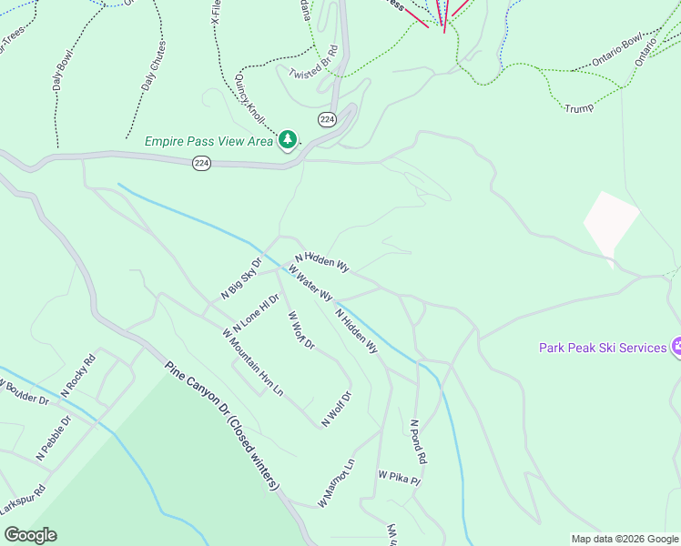 map of restaurants, bars, coffee shops, grocery stores, and more near 5499 North Hidden Way in Park City