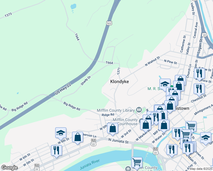 map of restaurants, bars, coffee shops, grocery stores, and more near 72 Snook Avenue in Lewistown