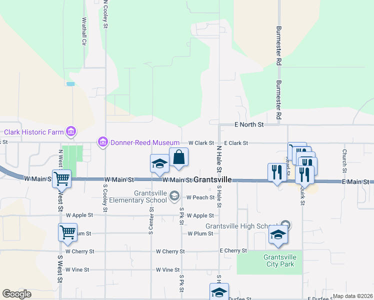 map of restaurants, bars, coffee shops, grocery stores, and more near 97 West Clark Street in Grantsville