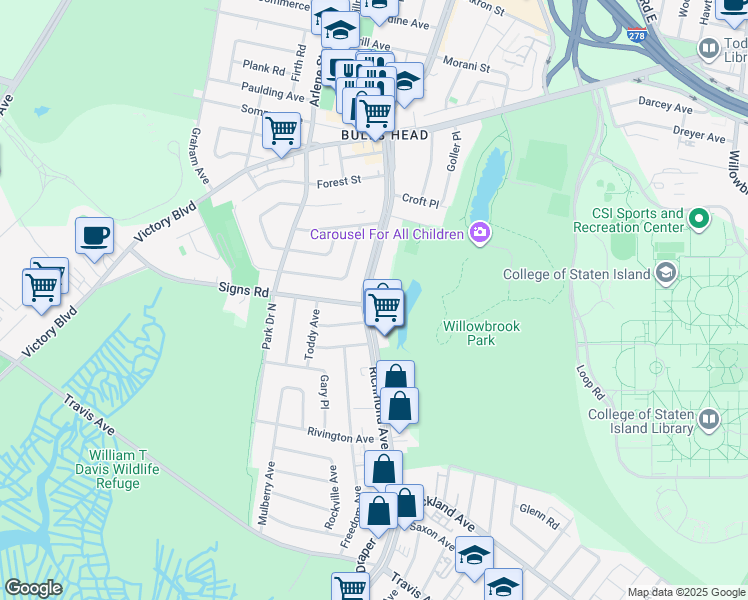 map of restaurants, bars, coffee shops, grocery stores, and more near in Staten Island