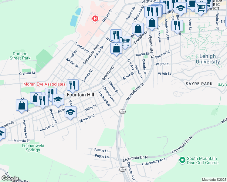 map of restaurants, bars, coffee shops, grocery stores, and more near 718 Finady Avenue in Bethlehem
