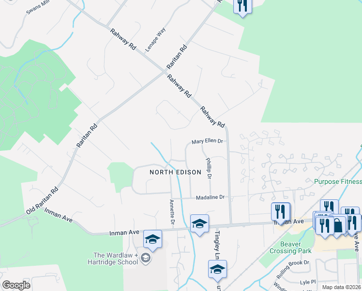 map of restaurants, bars, coffee shops, grocery stores, and more near 12 Butler Road in Edison