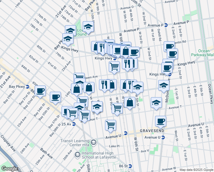 map of restaurants, bars, coffee shops, grocery stores, and more near 1846 West 9th Street in Brooklyn