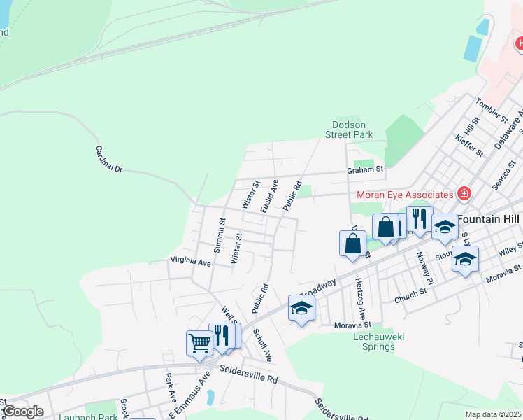 map of restaurants, bars, coffee shops, grocery stores, and more near 1633 Cardinal Drive in Bethlehem