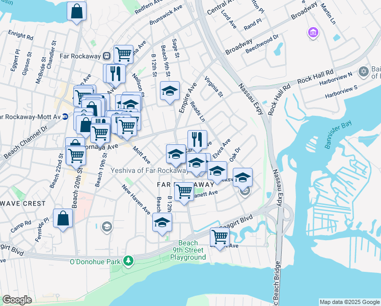map of restaurants, bars, coffee shops, grocery stores, and more near 815 Caffrey Avenue in Queens