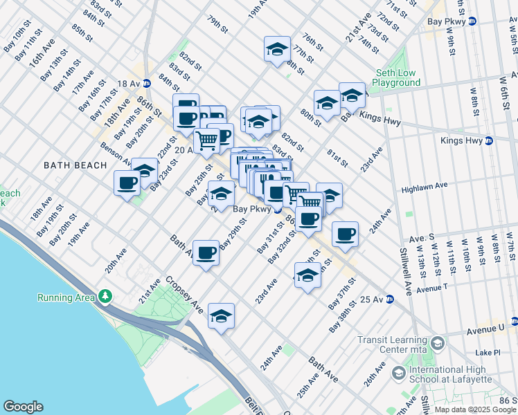map of restaurants, bars, coffee shops, grocery stores, and more near 15 Bay 29th Street in Brooklyn