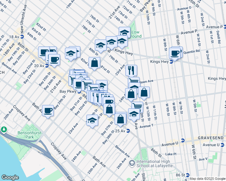 map of restaurants, bars, coffee shops, grocery stores, and more near 2321 83rd Street in Brooklyn