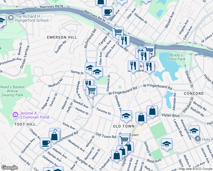 map of restaurants, bars, coffee shops, grocery stores, and more near 34 Stanwich Street in Staten Island