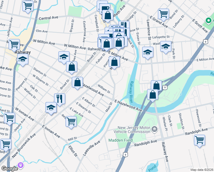 map of restaurants, bars, coffee shops, grocery stores, and more near 270 Adams Street in Rahway