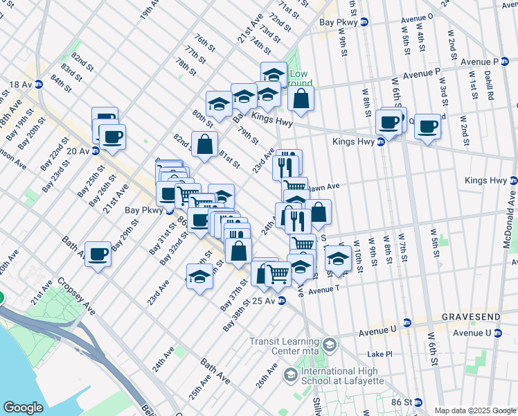 map of restaurants, bars, coffee shops, grocery stores, and more near 2352 82nd Street in Brooklyn