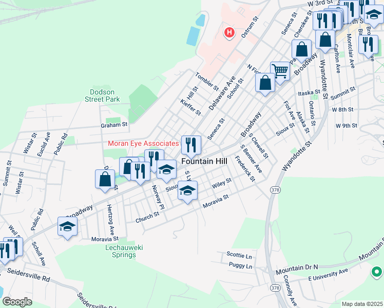 map of restaurants, bars, coffee shops, grocery stores, and more near 722 North Bergen Street in Fountain Hill