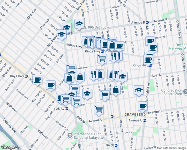 map of restaurants, bars, coffee shops, grocery stores, and more near 1846 West 9th Street in Brooklyn