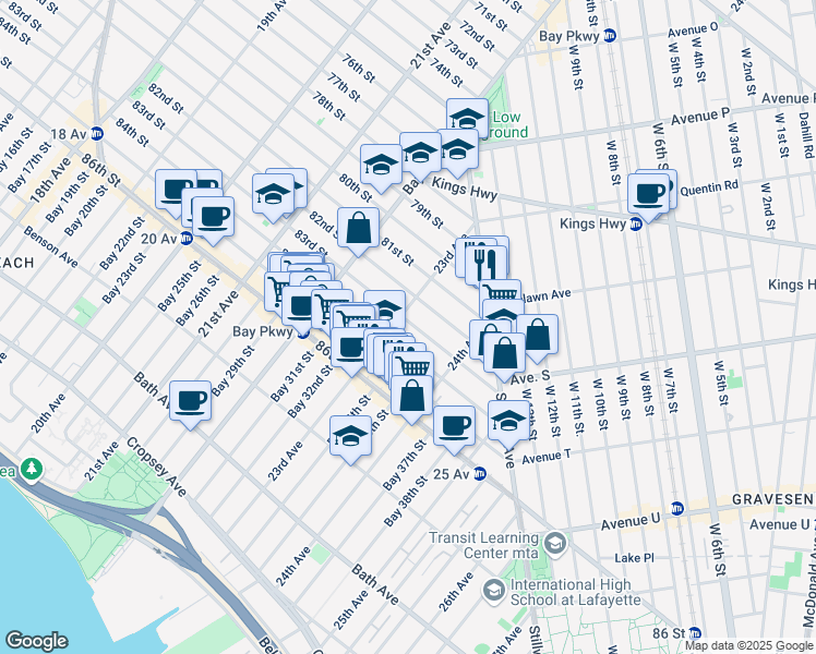 map of restaurants, bars, coffee shops, grocery stores, and more near 2321 83rd Street in Brooklyn