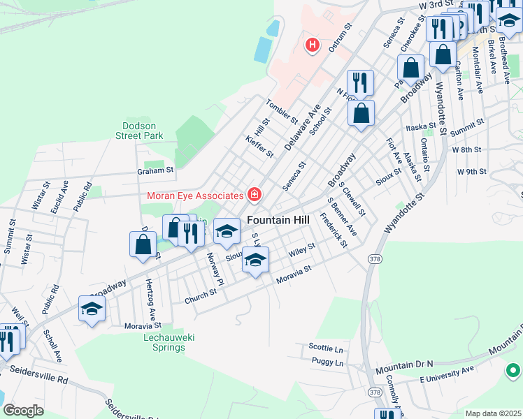 map of restaurants, bars, coffee shops, grocery stores, and more near 722 North Bergen Street in Fountain Hill