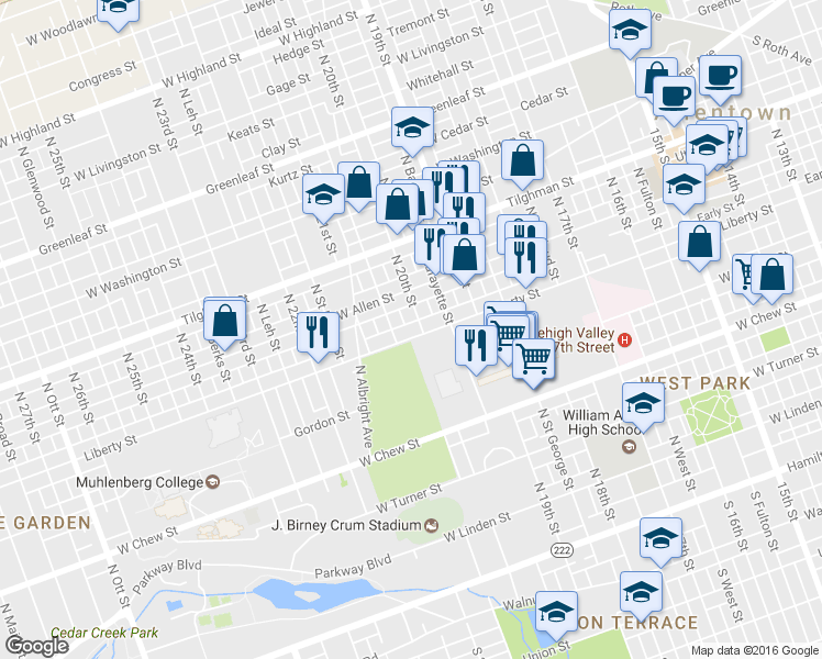 map of restaurants, bars, coffee shops, grocery stores, and more near 2009 Liberty Street in Allentown