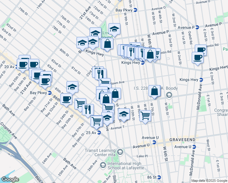 map of restaurants, bars, coffee shops, grocery stores, and more near 1834 West 12th Street in Brooklyn